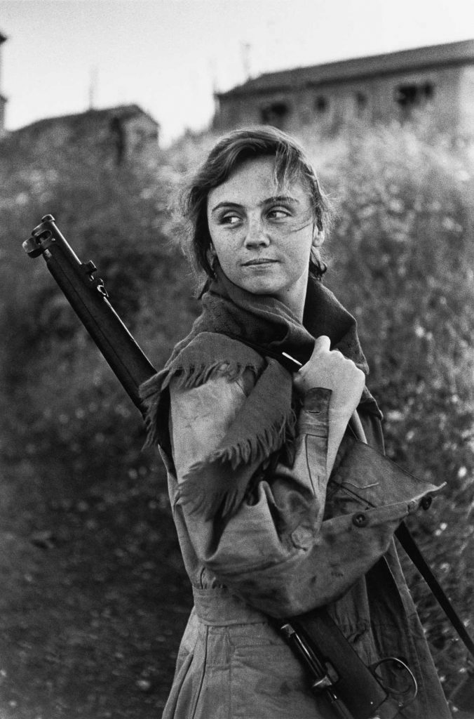 Young girl preparing for sentry duty. 1951.