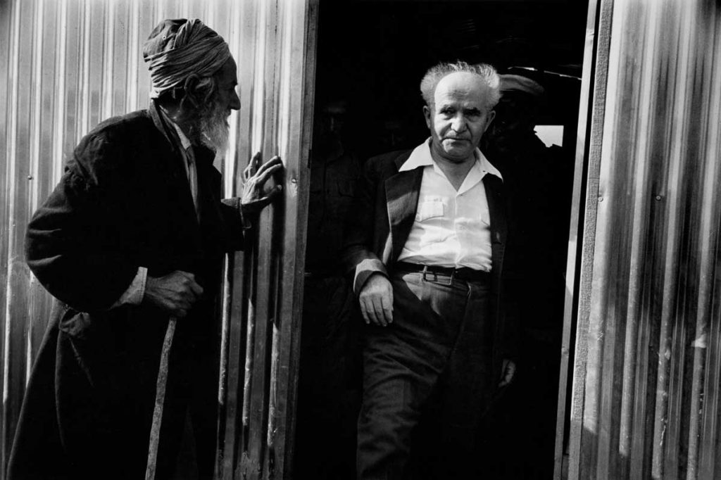 Prime Minister David Ben-Gurion visiting a settlement in the Galilee. 1950.