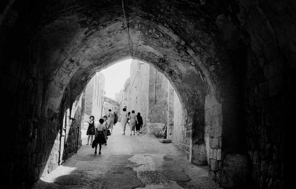 Narrow street in the old town near the Via Dolorosa. Jerusalem, 1956.